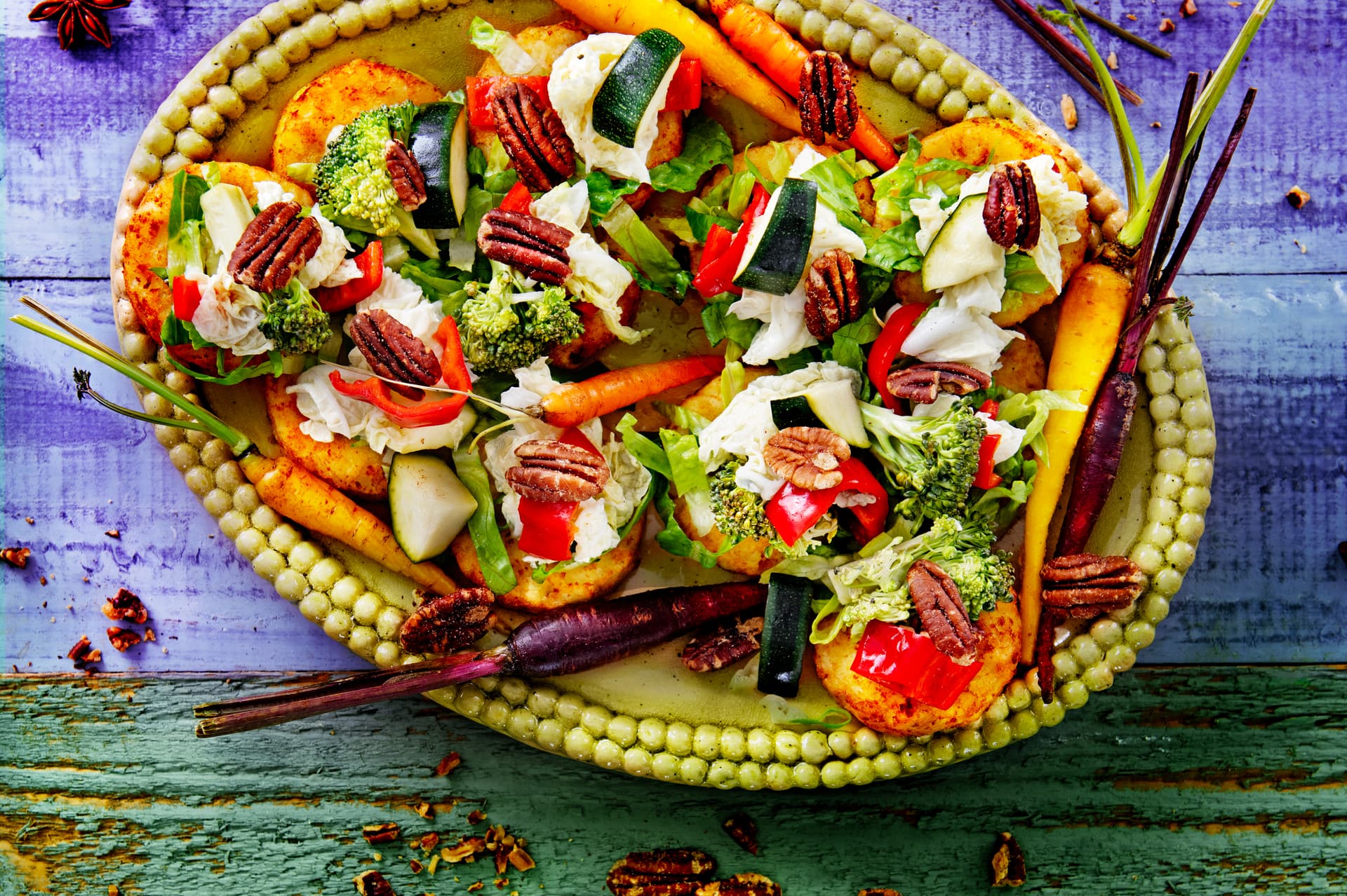 Wasabi rösti s ukiseljenim povrćem i pekan orasima